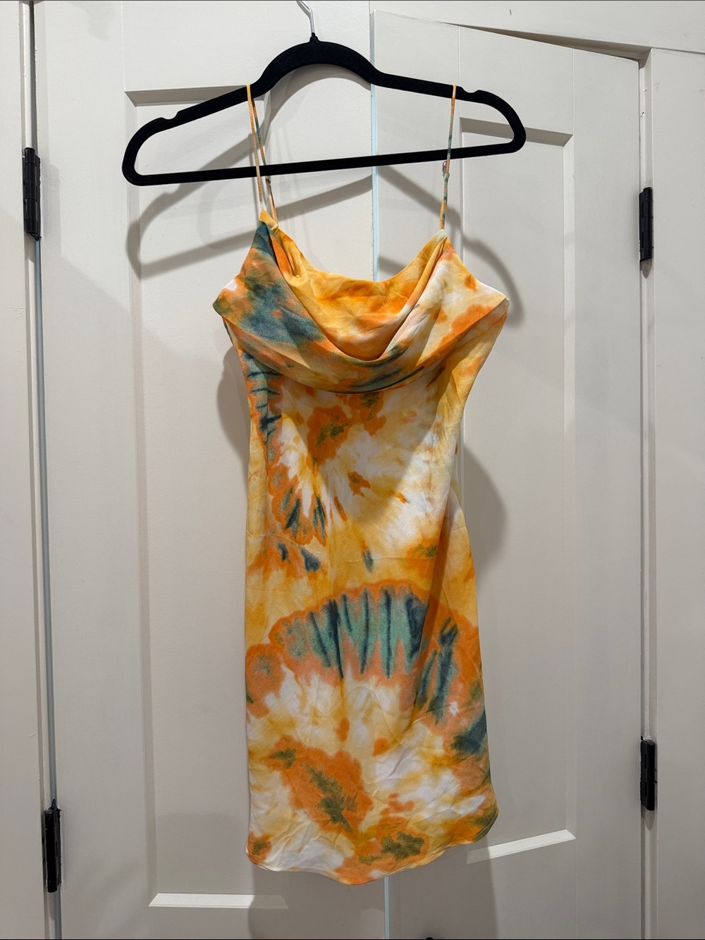 Hello Molly Tie-Dye Cowl Slip Dress - Orange & Green